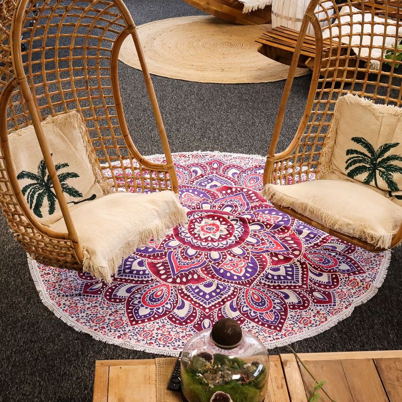 Großes rundes Mandala-Kunstwerk (180 cm) – Rosa & Lila