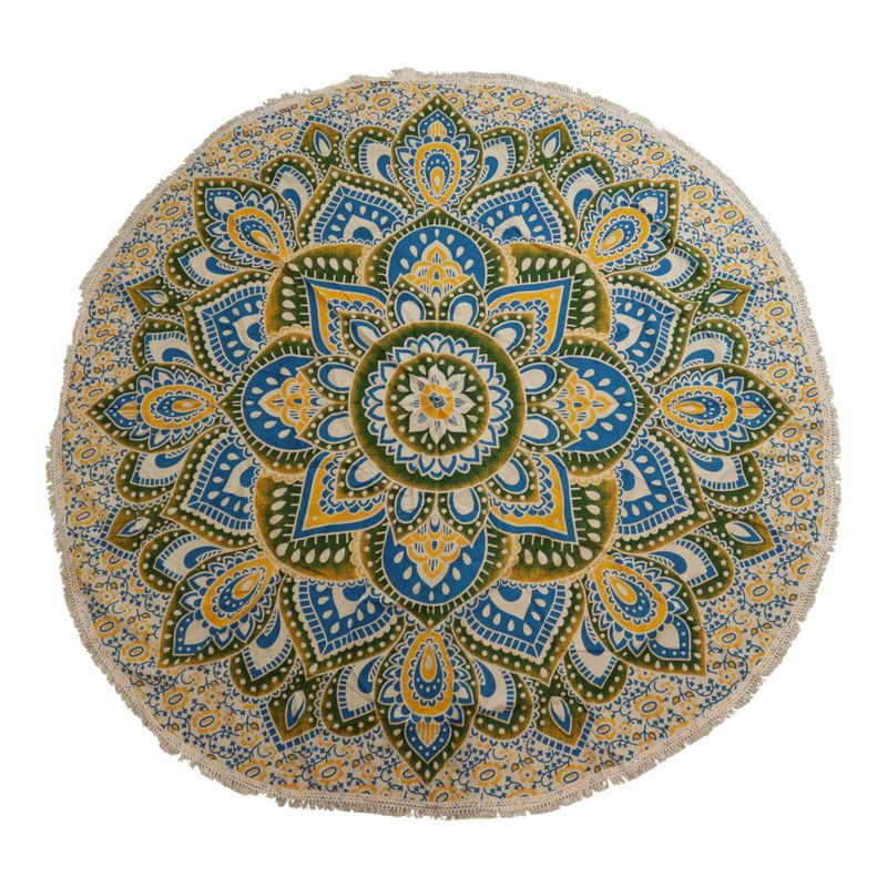 Großes rundes Mandala-Kunstwerk (180 cm) – Gelb & Blau
