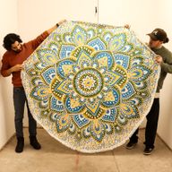 Großes rundes Mandala-Kunstwerk (180 cm) – Gelb & Blau