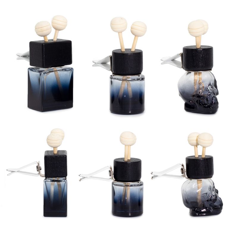 Schwarz – Flaschen zur Befestigung am Autodiffusor – 8 ml – (3 verschiedene Designs x 4)