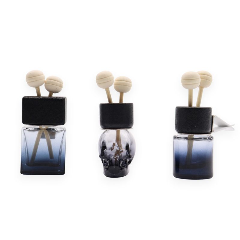 Schwarz – Flaschen zur Befestigung am Autodiffusor – 8 ml – (3 verschiedene Designs x 4)