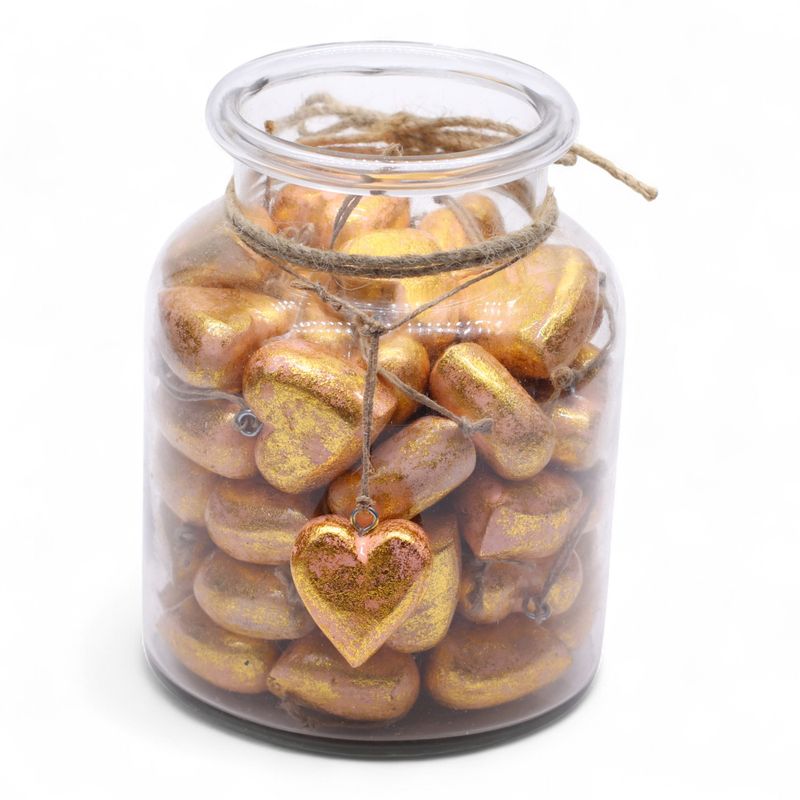 Große Deko-Herzen aus Holz – Roségold (50) – im Präsentationsglas