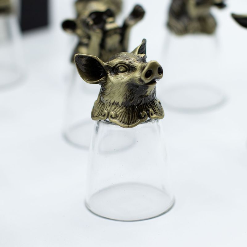 Bottom Up Schnapsgläser (25 ml) – Chinesische Tierkreiszeichen – Antikbronze