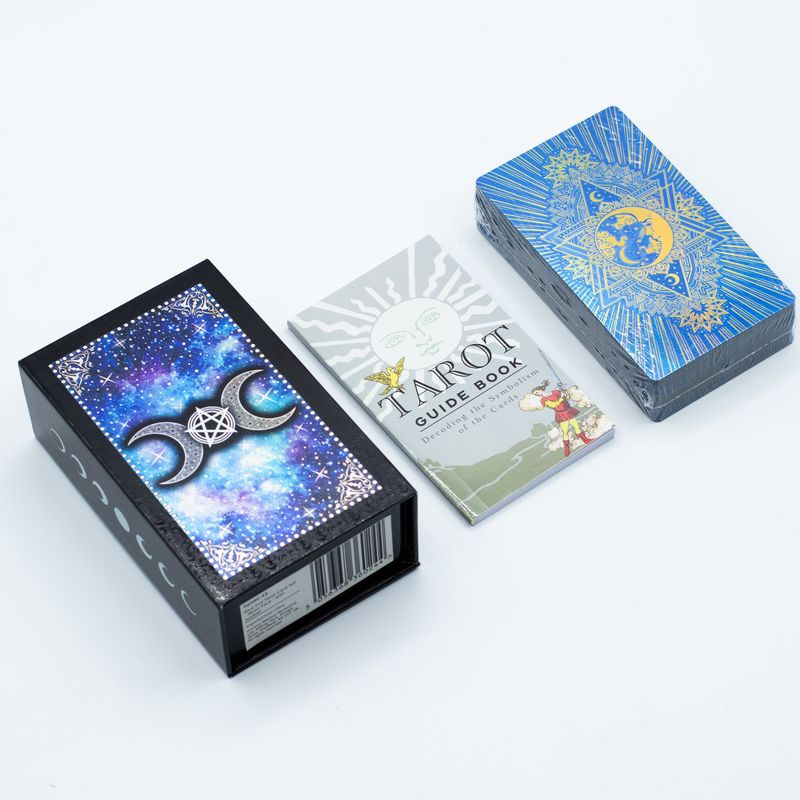 Tarotkarten-Set aus blauer Folie – Mondgesicht – mit Begleitheft