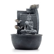 Tischbrunnen – 19 x 19 x 28 cm – Buddha, Lotusblumen, kaskadenförmige Töpfe