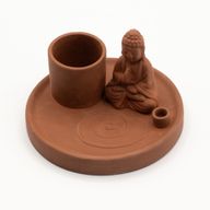 Mehrzweck-Räucherteller mit Buddha-Motiv – Naturfarbener Terrakotta-Stil