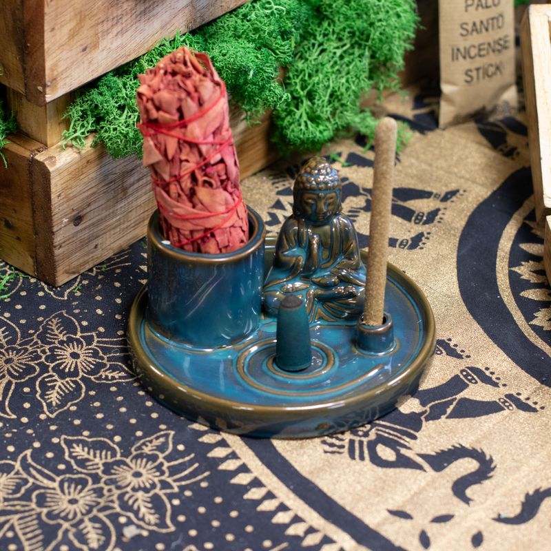 Mehrzweck-Buddha-Räucherteller – Keramik, Blau