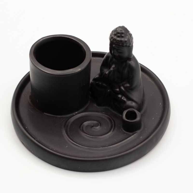 Mehrzweck-Buddha-Räucherteller – Keramik, matt schwarz