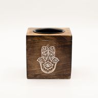 Quadratischer Ölbrenner aus Mangoholz - Hamsa