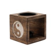Quadratischer Ölbrenner aus Mangoholz – Yin Yang