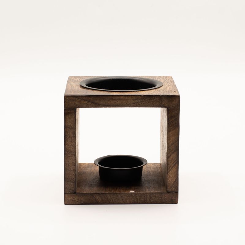 Quadratischer Ölbrenner aus Mangoholz – Yin Yang