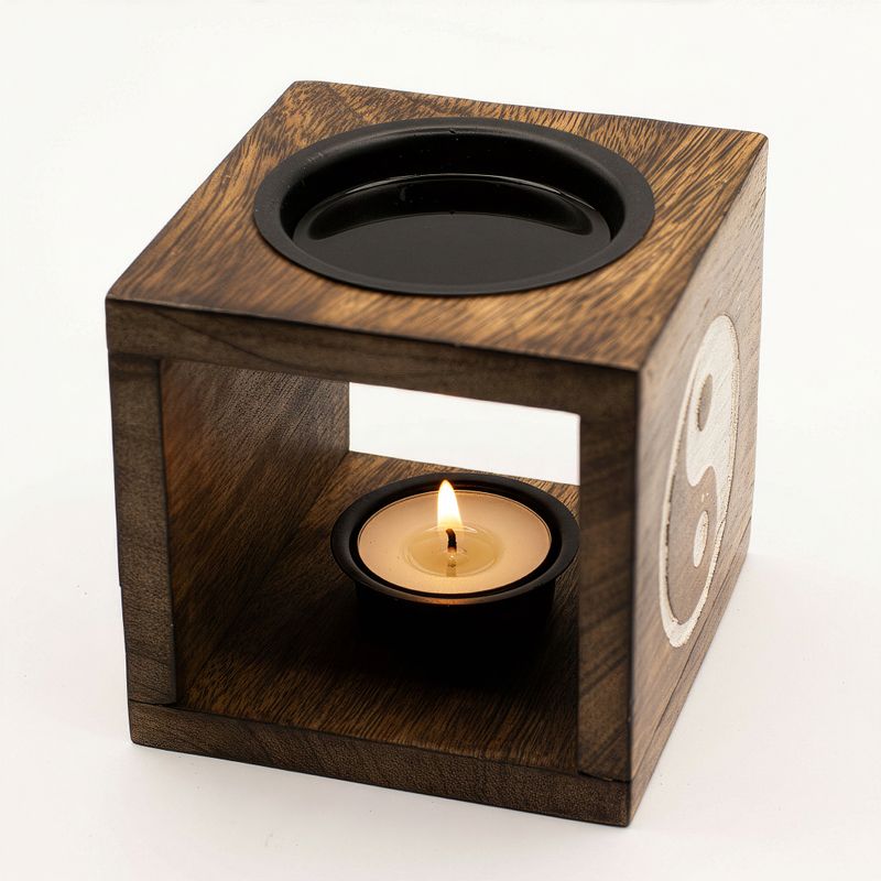 Quadratischer Ölbrenner aus Mangoholz – Yin Yang
