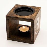 Quadratischer Ölbrenner aus Mangoholz – Yin Yang