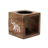 Quadratischer Ölbrenner aus Mangoholz – Elefant