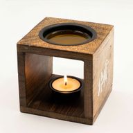 Quadratischer Ölbrenner aus Mangoholz – Elefant