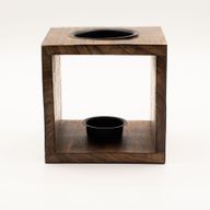 Großer quadratischer Ölbrenner aus Mangoholz – Buddha-Gesicht