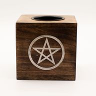 Großer quadratischer Ölbrenner aus Mangoholz – Pentagramm