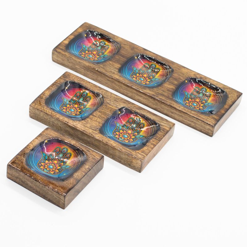 Med Emailliertes Mango-Tablett-Set - Hamsa