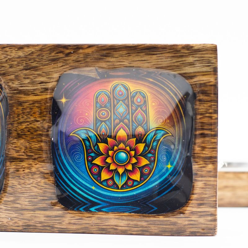 Med Emailliertes Mango-Tablett-Set - Hamsa