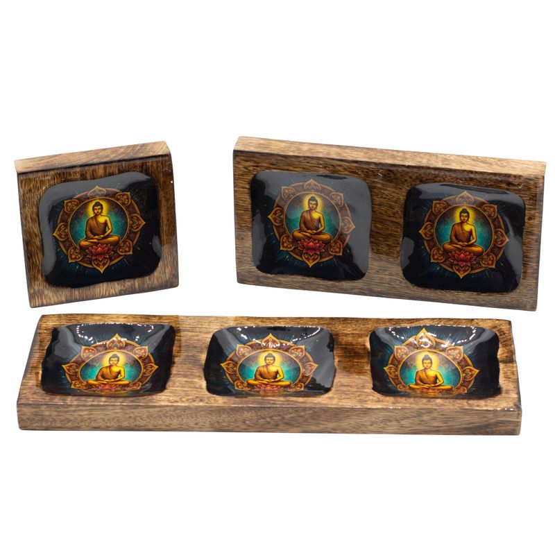 Großes emailliertes Mango-Tablett-Set – Buddha