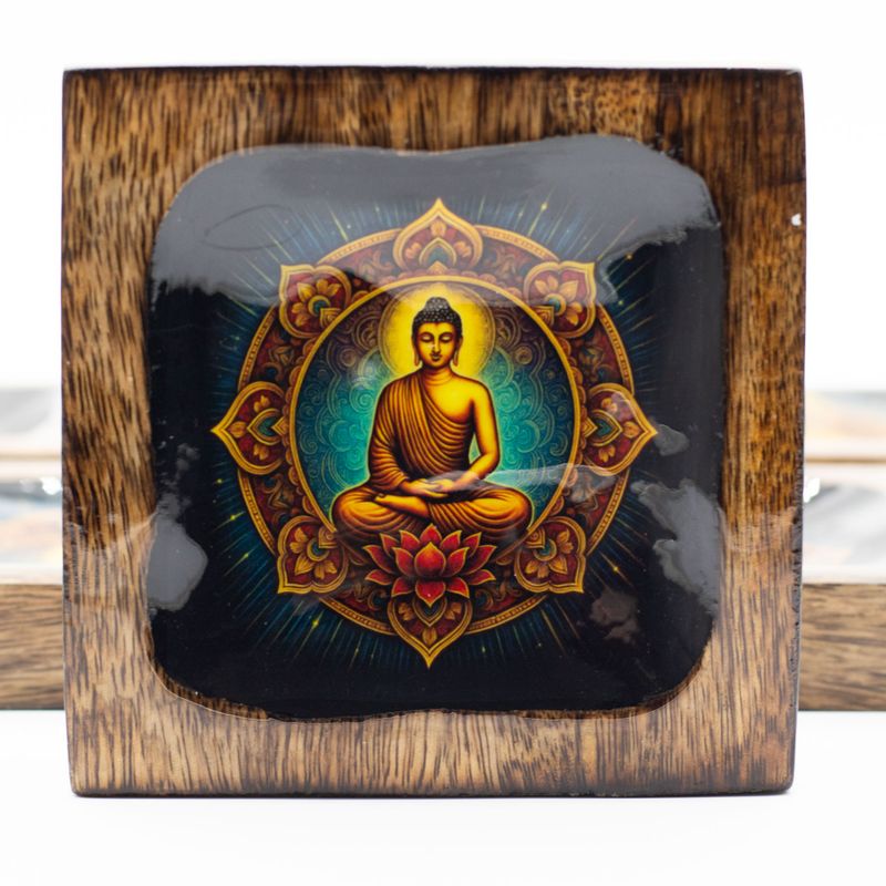 Großes emailliertes Mango-Tablett-Set – Buddha