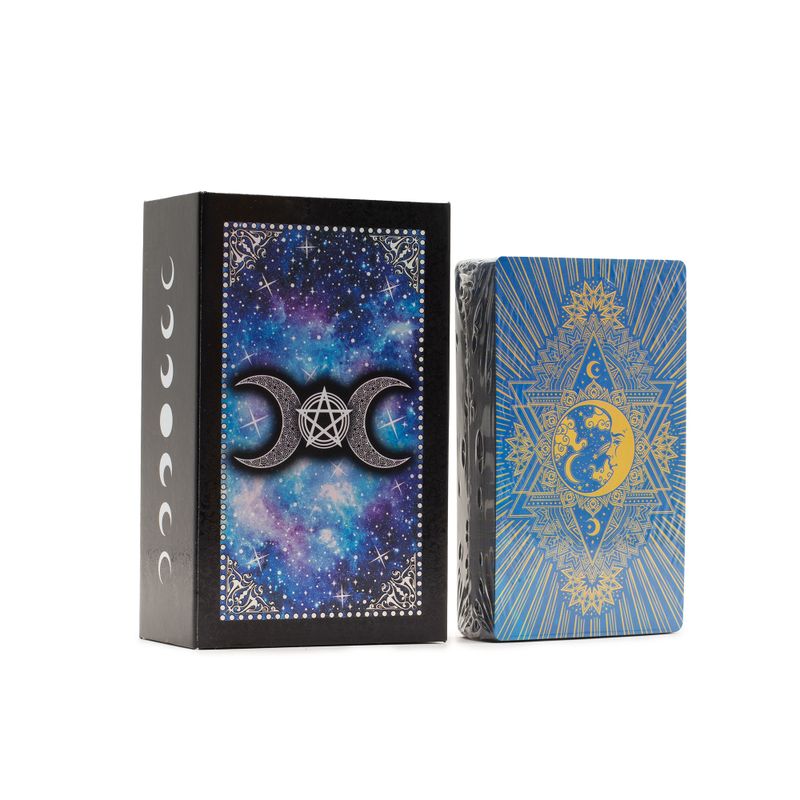Tarotkarten-Set aus blauer Folie – Mondgesicht – mit Begleitheft