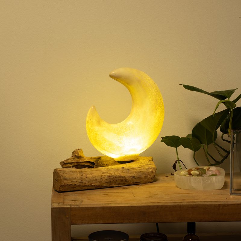 Drift Glow Lampe mit halbmondförmigem Lampenschirm und Crackle-Effekt – Grau