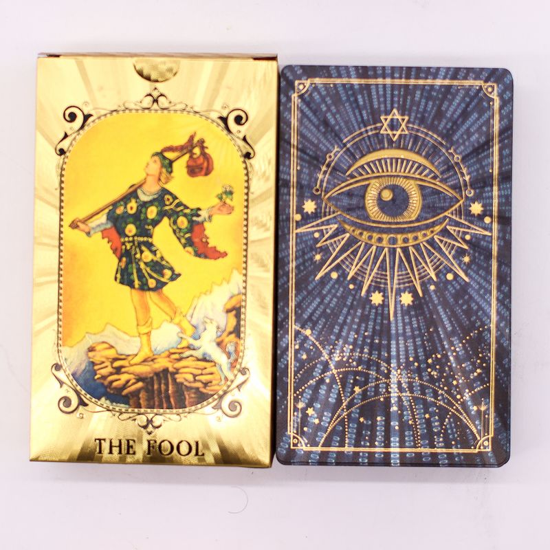 Tarotkartenset mit blauer und goldener Folie – Allsehendes Auge – mit Broschüre