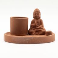 Mehrzweck-Räucherteller mit Buddha-Motiv – Naturfarbener Terrakotta-Stil