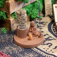 Mehrzweck-Räucherteller mit Buddha-Motiv – Naturfarbener Terrakotta-Stil