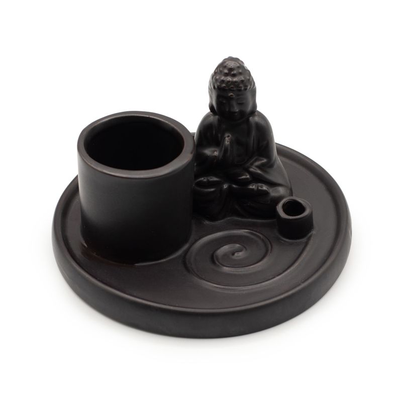 Mehrzweck-Buddha-Räucherteller – Keramik, matt schwarz