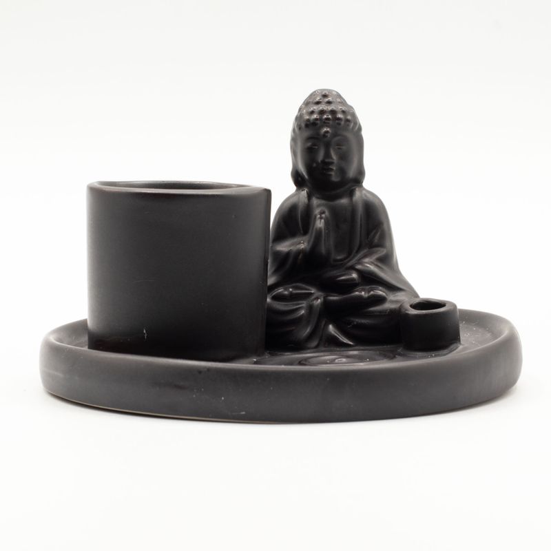 Mehrzweck-Buddha-Räucherteller – Keramik, matt schwarz
