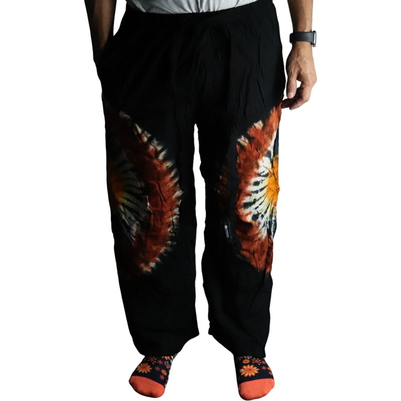 Japanische Loungehose – Medium – Schwarzbraun/Orange