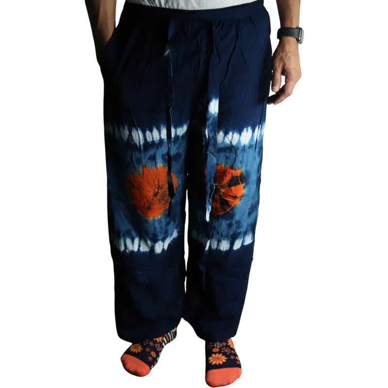 Japanische Loungehose – Größe L – Blau, Türkis/Orange