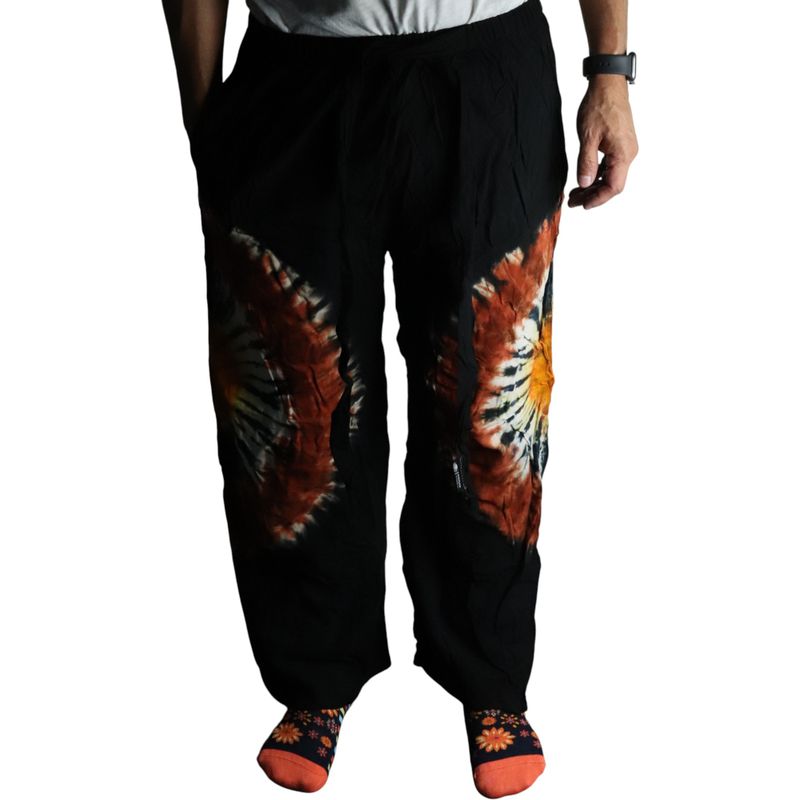 Japanische Loungehose – Größe L – Schwarzbraun/Orange