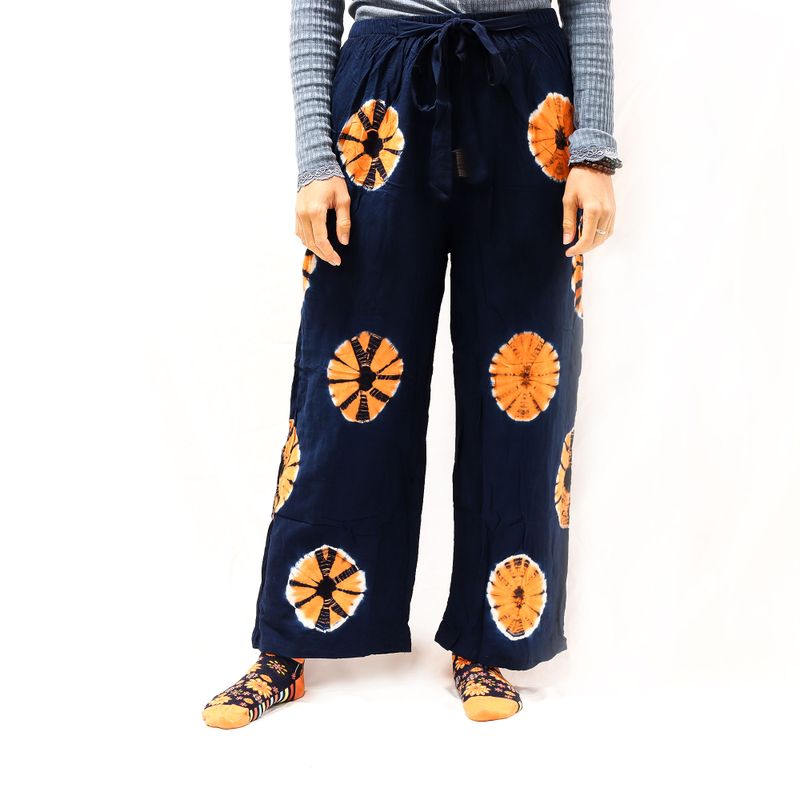 Japanische Loungehose – Medium – Blau, Orange