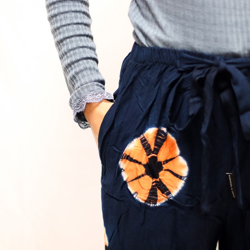 Japanische Loungehose – Größe L – Blau, Orange