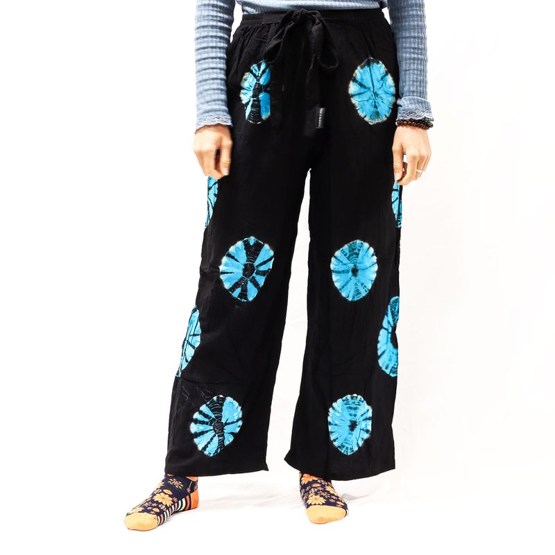 Japanische Loungehose – Größe L – Schwarz, Blau