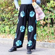 Japanische Loungehose – Größe L – Schwarz, Blau