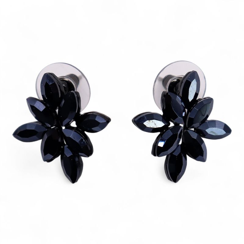 Tiefschwarz - Vintage Glas - Blumen - Ohrringe
