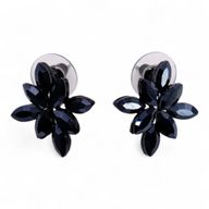 Tiefschwarz - Vintage Glas - Blumen - Ohrringe