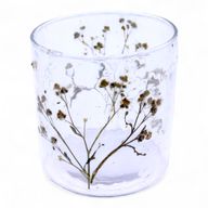 Kerzenhalter aus Naturglas mit Blumenmuster – gerader Kerzenhalter – Gänseblümchen – (8x8cm)