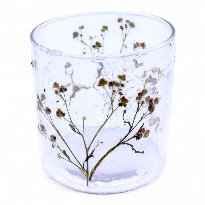 Kerzenhalter aus Naturglas mit Blumenmuster – gerader Kerzenhalter – Gänseblümchen – (8x8cm)
