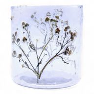 Kerzenhalter aus Naturglas mit Blumenmuster – gerader Kerzenhalter – Gänseblümchen – (8x8cm)