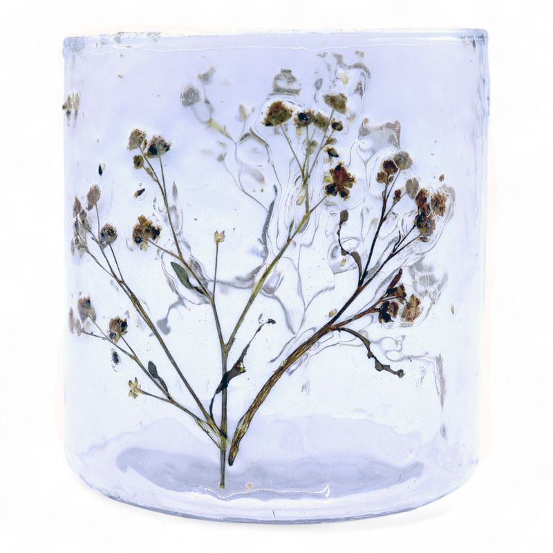 Kerzenhalter aus Naturglas mit Blumenmuster – gerader Kerzenhalter – Gänseblümchen – (8x8cm)