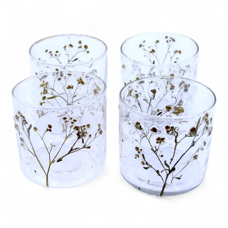 Kerzenhalter aus Naturglas mit Blumenmuster – gerader Kerzenhalter – Gänseblümchen – (8x8cm)