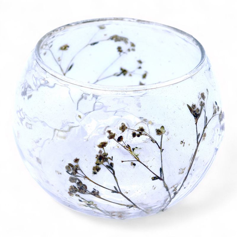 Natürliches florales Glas - Schalen-Kerzenhalter - Gänseblümchen - (8x10cm)