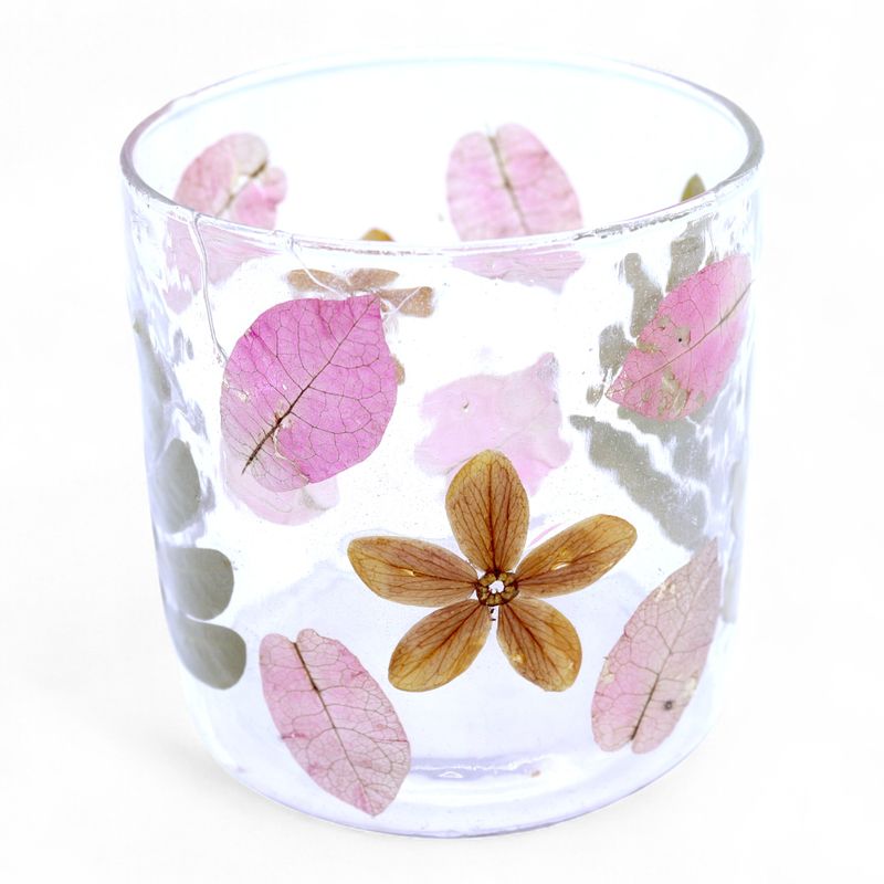 Natürliches florales Glas - Gerader Kerzenhalter - Primavera - (8x8cm)