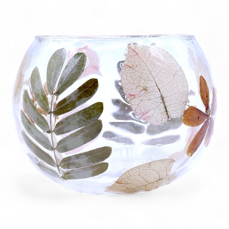 Natürliches florales Glas - Kerzenhalter in Schale - Primavera - (8x10cm)