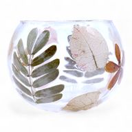 Natürliches florales Glas - Kerzenhalter in Schale - Primavera - (8x10cm)